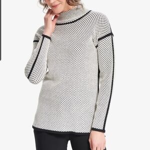 Joseph Ribkoff Jacquard Funnel Neck Top Black White Large